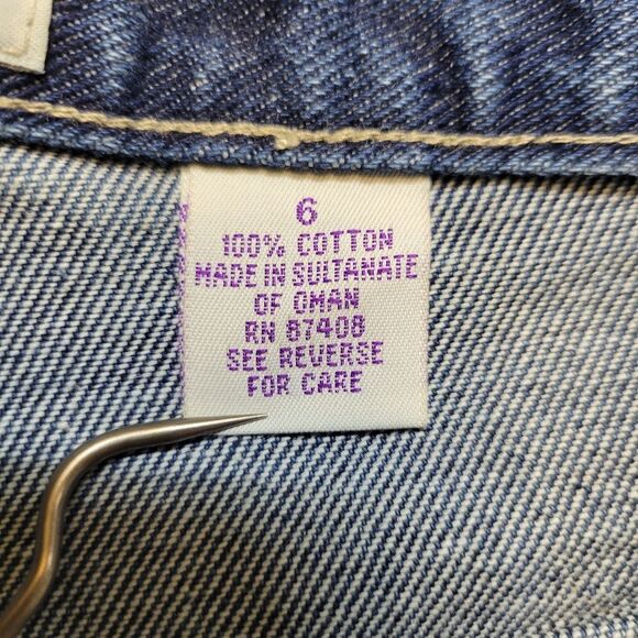 North Crest 90s Vintage Pink Floral Embroidered Denim Women's Blue Jean Shorts - Picture 8 of 15